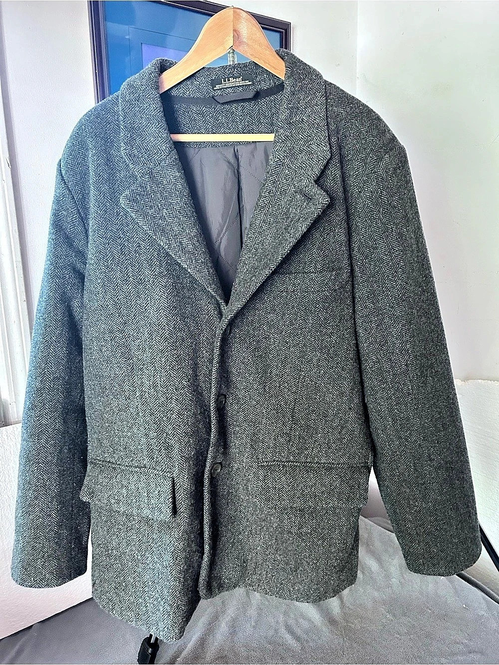 L.L.Bean Men's Shetland wool Blazer in Gray primaloft insulation M/L